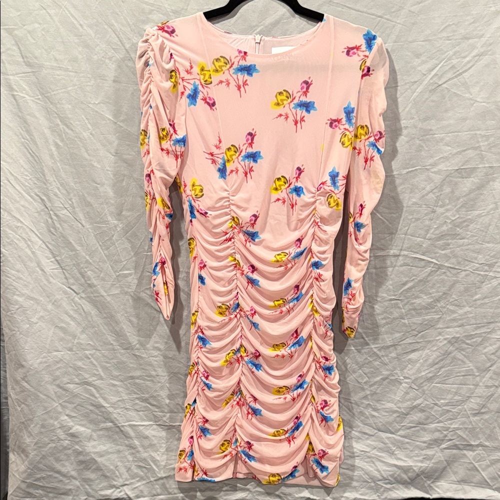 Ganni Pink Floral Long Sleeve Dress
